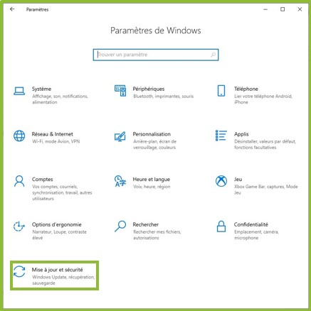 Capture d'écran paramètres de Windows